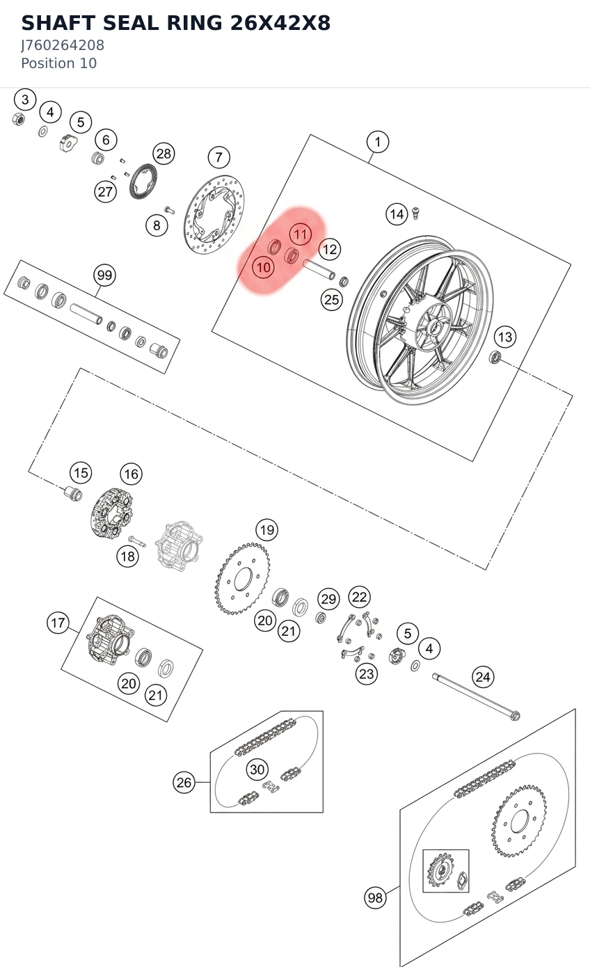 Diagram preview: SHAFT SEAL RING 26X42X8 (J760264208)