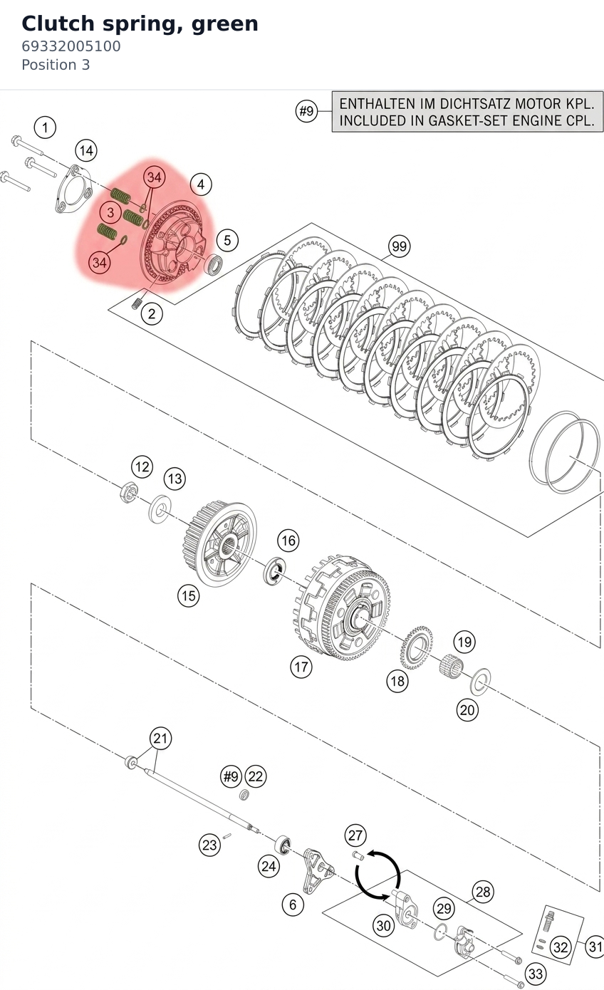 Diagram preview: Clutch spring, green (69332005100)