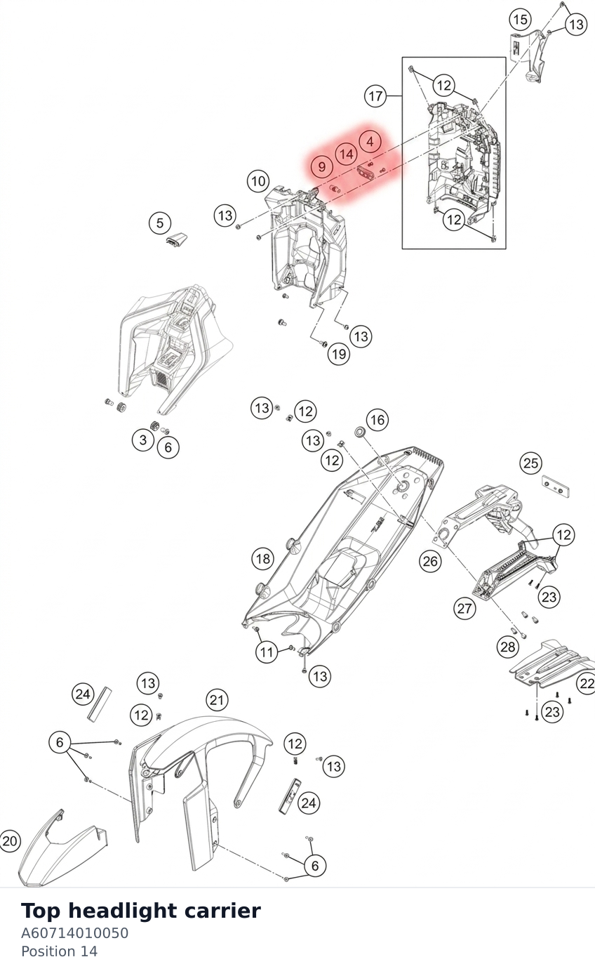 Diagram preview: Top headlight carrier (A60714010050)