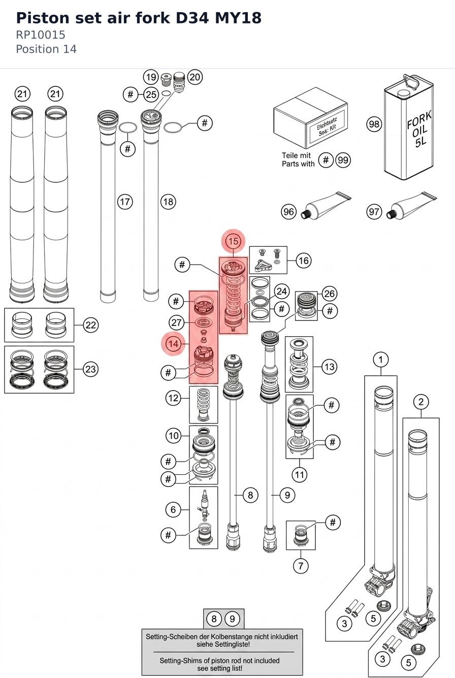 Diagram preview: Piston set air fork D34 MY18 (RP10015)