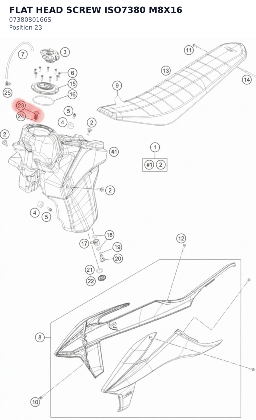 Diagram preview: FLAT HEAD SCREW ISO7380 M8X16 (0738080166S)