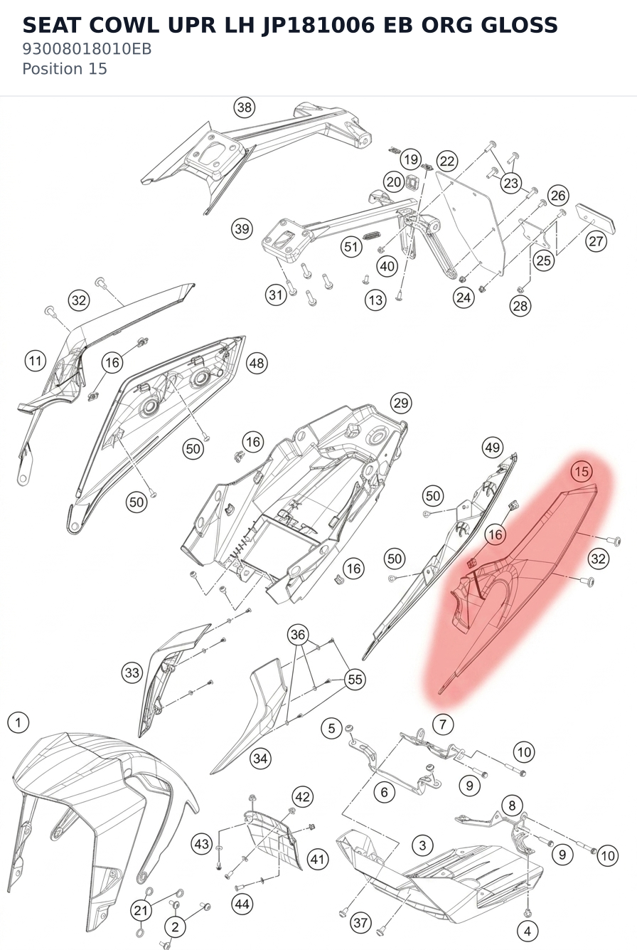 Diagram preview: SEAT COWL UPR LH JP181006 EB ORG GLOSS (93008018010EB)