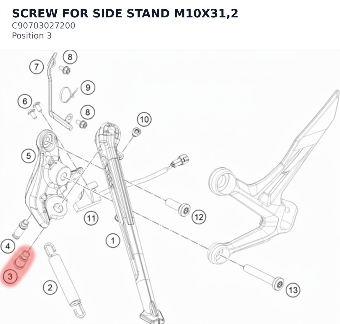 Diagram preview: SCREW FOR SIDE STAND M10X31,2 (C90703027200)