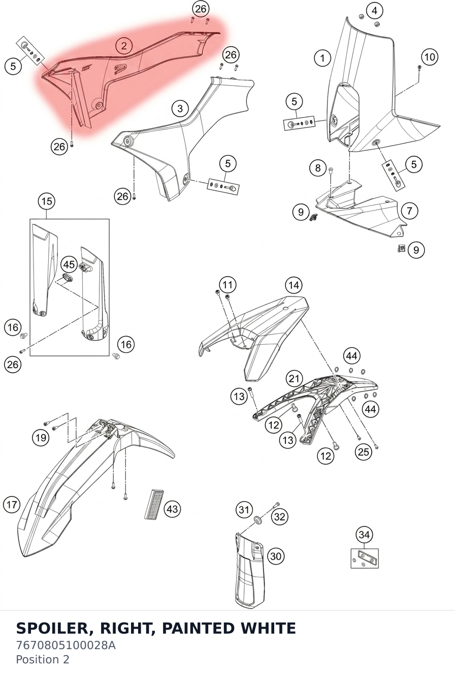 Diagram preview: SPOILER, RIGHT, PAINTED WHITE (7670805100028A)