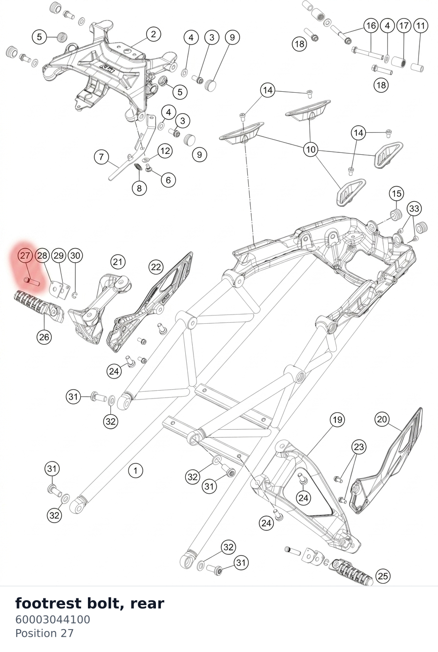 Diagram preview: footrest bolt, rear (60003044100)