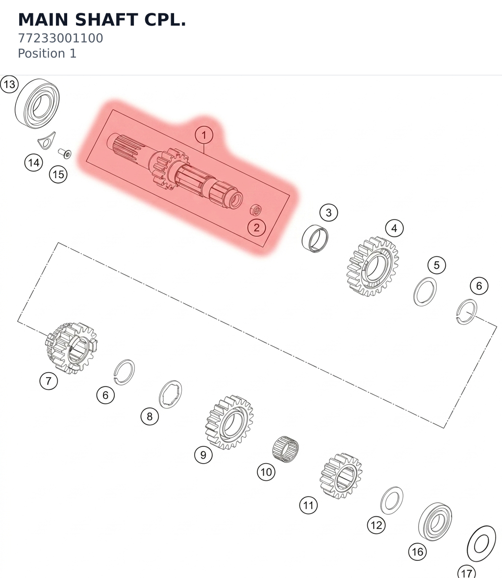 Diagram preview: MAIN SHAFT CPL. (77233001100)