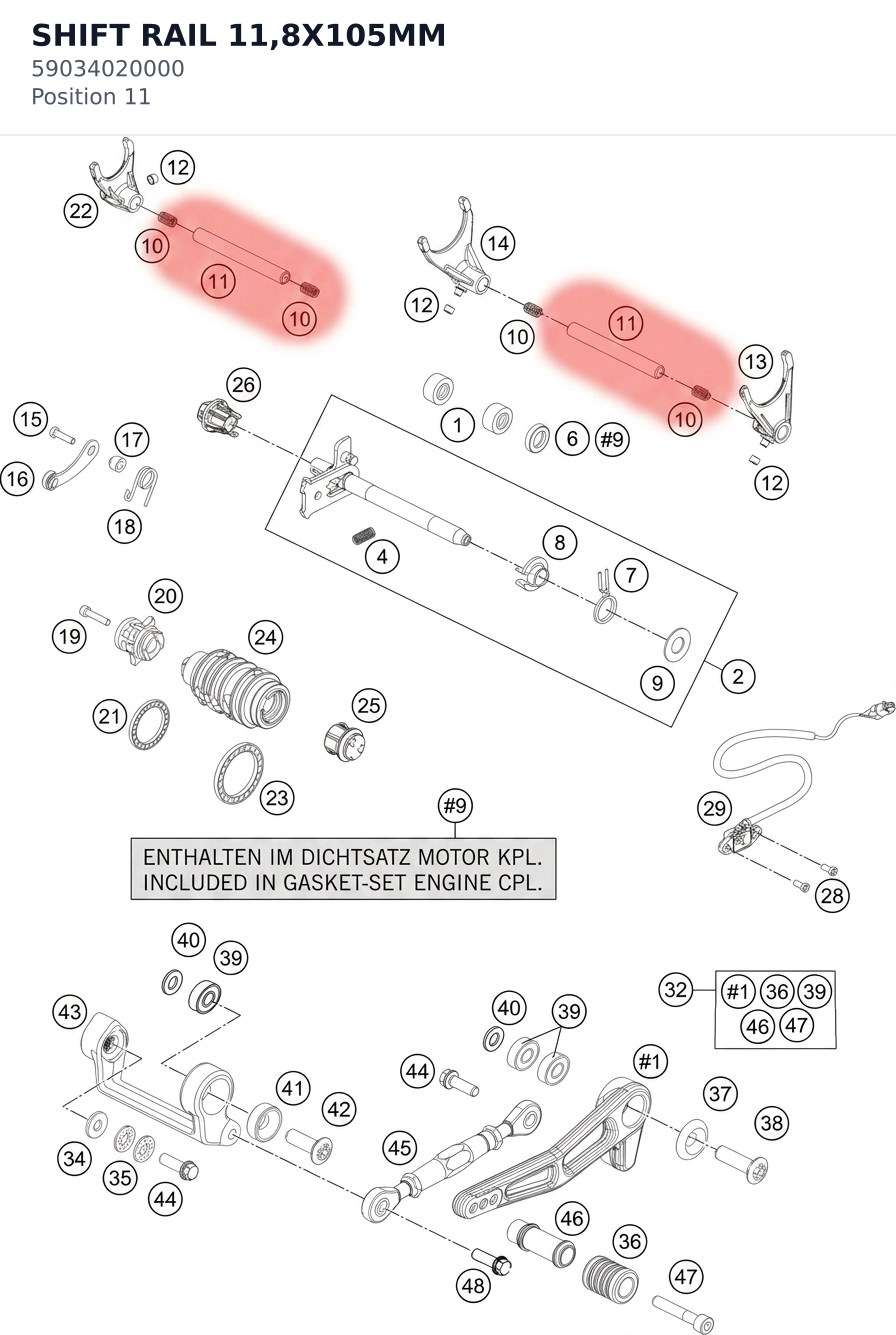 Diagram preview: SHIFT RAIL 11,8X105MM (59034020000)