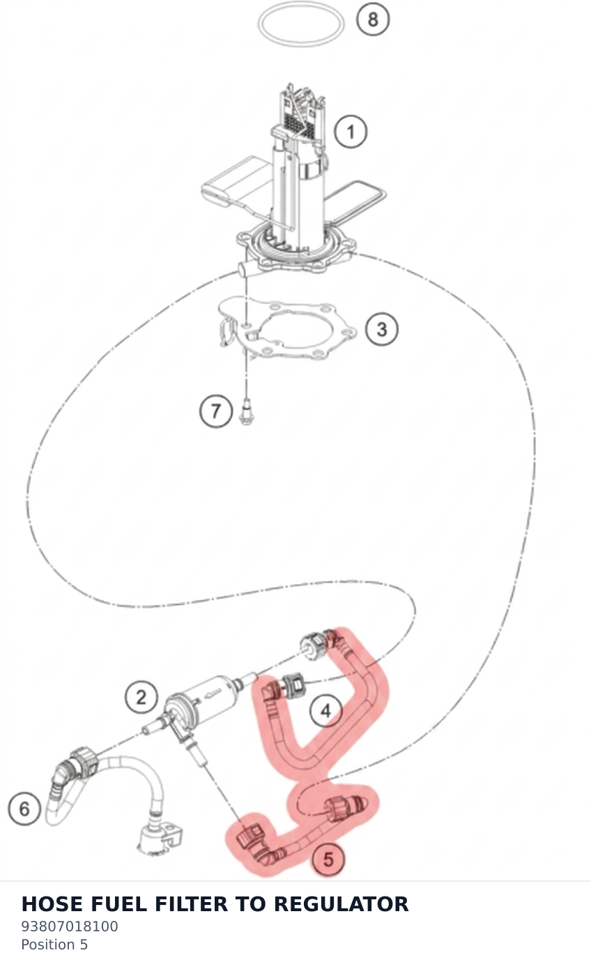 Diagram preview: HOSE FUEL FILTER TO REGULATOR (93807018100)