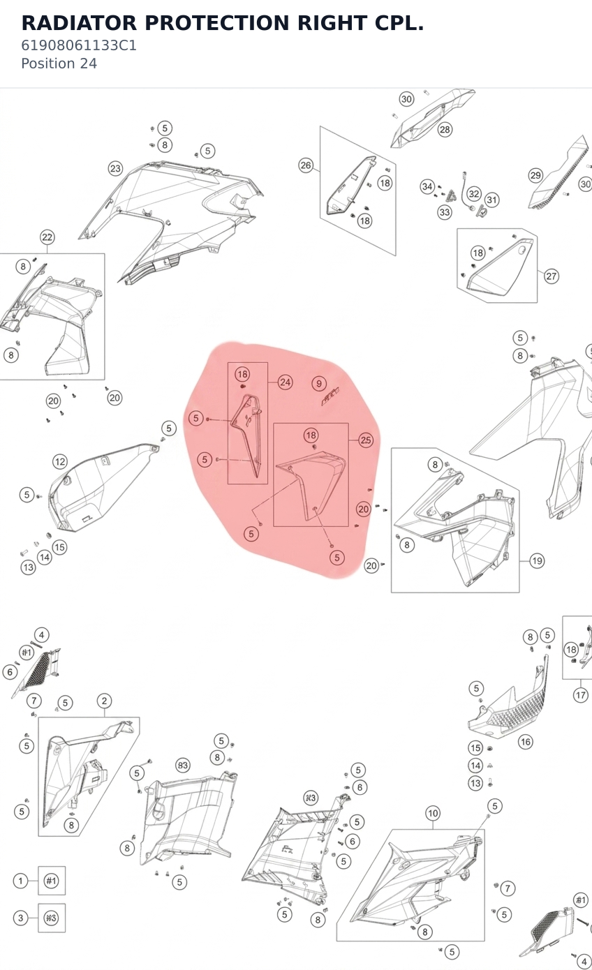 Diagram preview: RADIATOR PROTECTION RIGHT CPL. (61908061133C1)