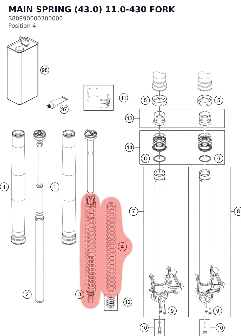 Diagram preview: MAIN SPRING (43.0) 11.0-430 FORK (S80990000300000)
