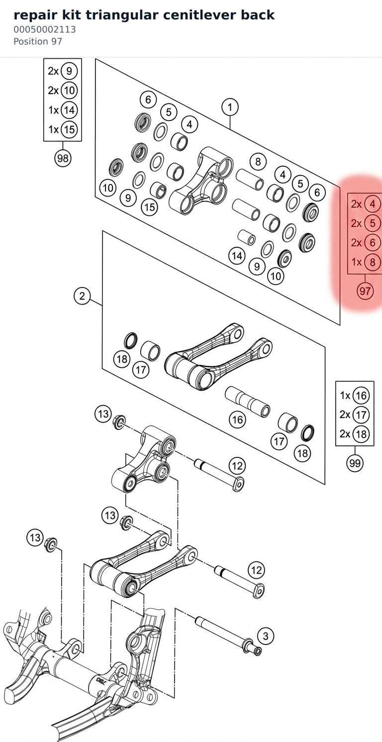 Diagram preview: repair kit triangular cenitlever back (00050002113)