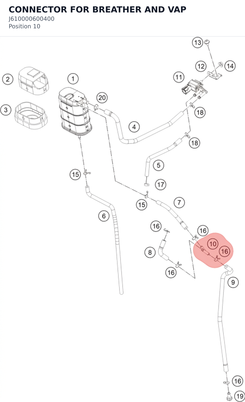 Diagram preview: CONNECTOR FOR BREATHER AND VAP (J610000600400)