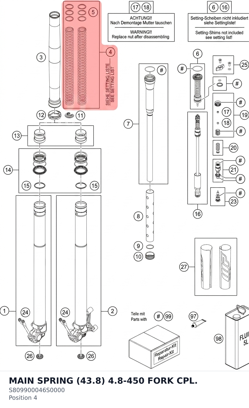 Diagram preview: MAIN SPRING (43.8) 4.8-450 FORK CPL. (S809900046S0000)