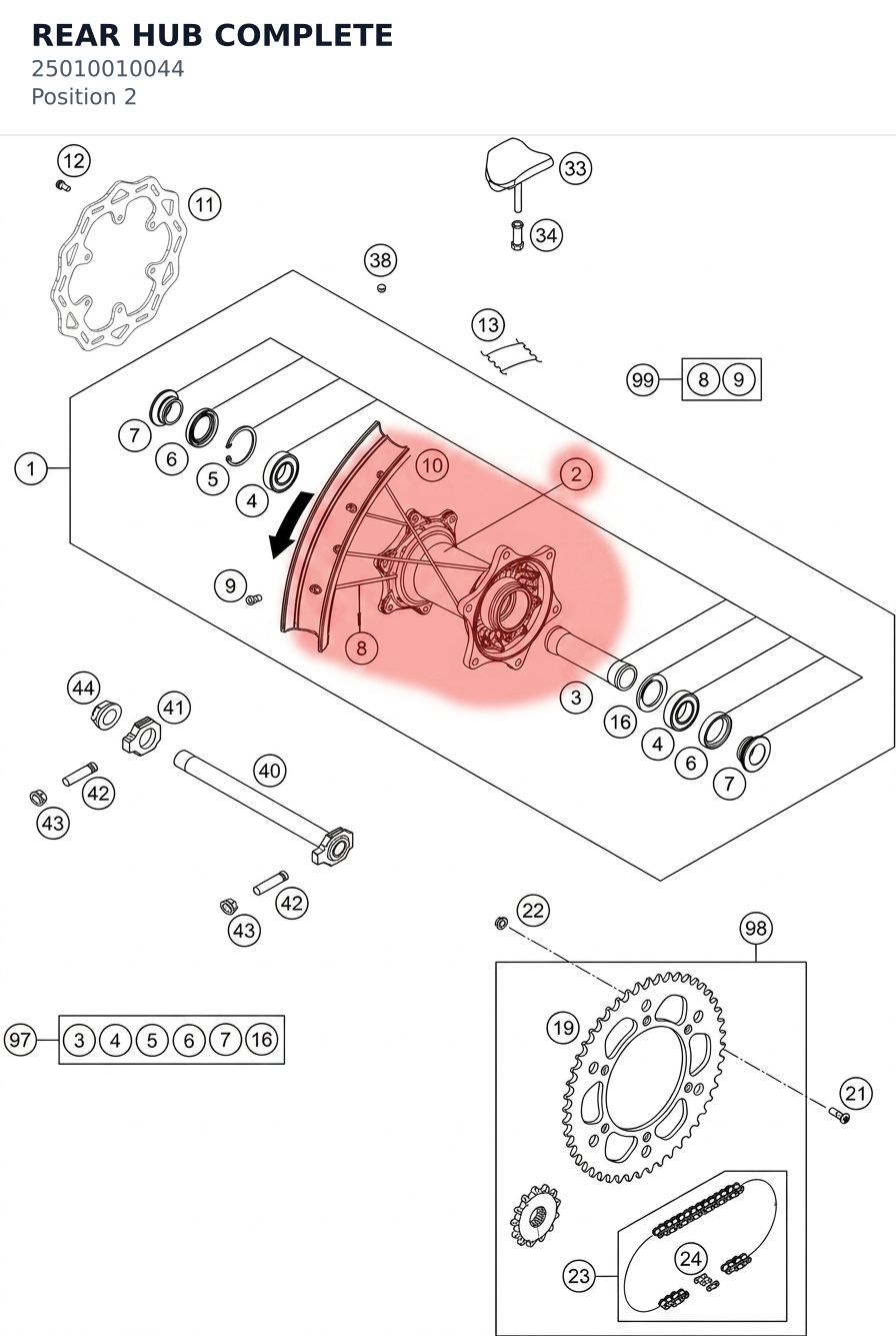 Diagram preview: REAR HUB COMPLETE (25010010044)