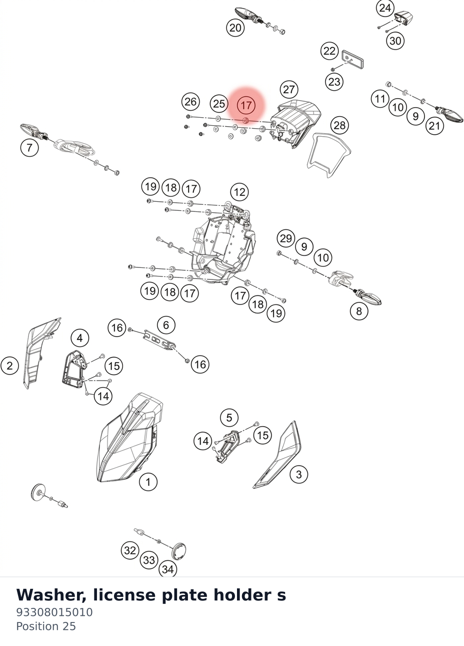 Diagram preview: Washer, license plate holder s (93308015010)