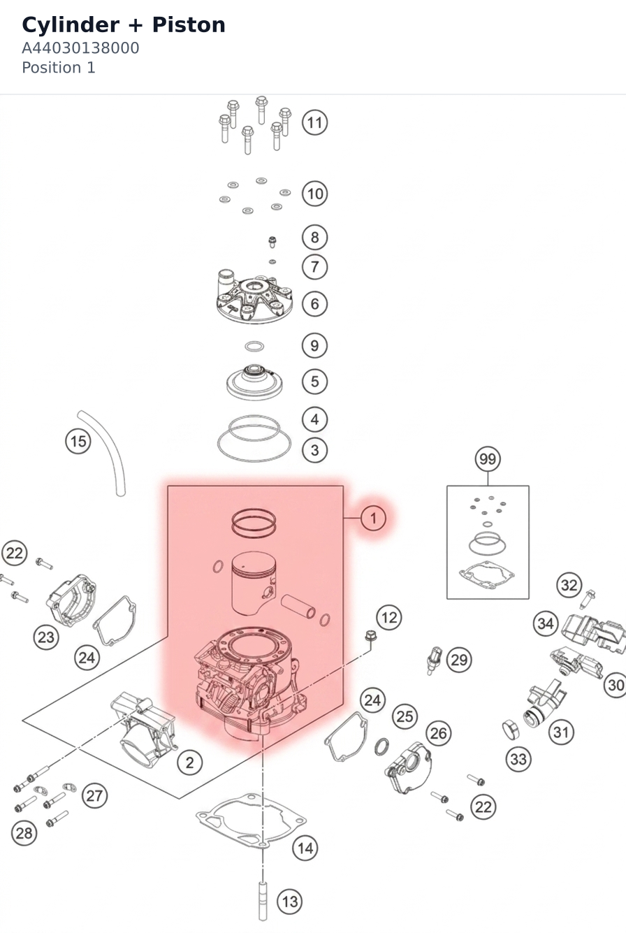 Diagram preview: Cylinder + Piston (A44030138000)