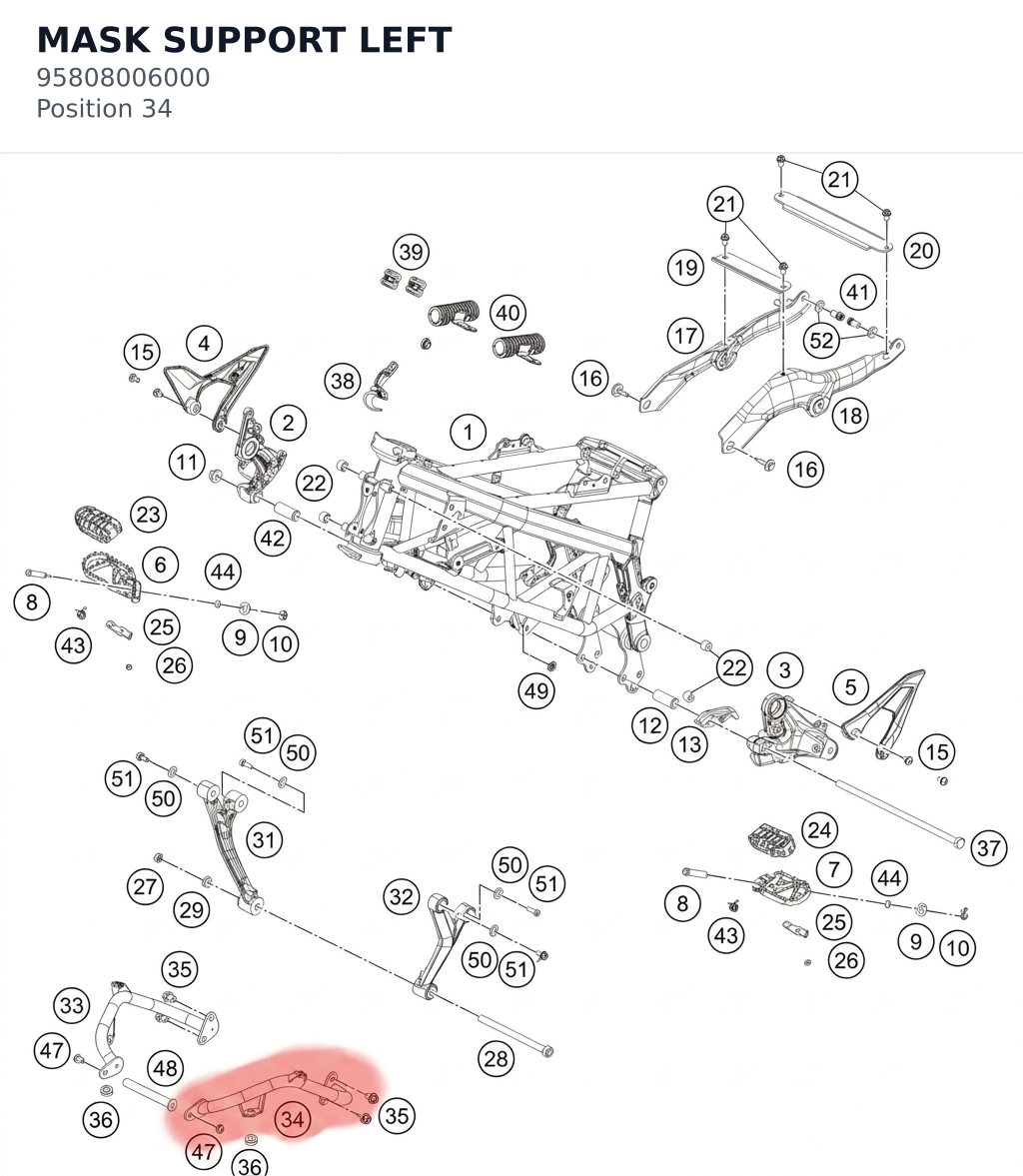Diagram preview: MASK SUPPORT LEFT (95808006000)