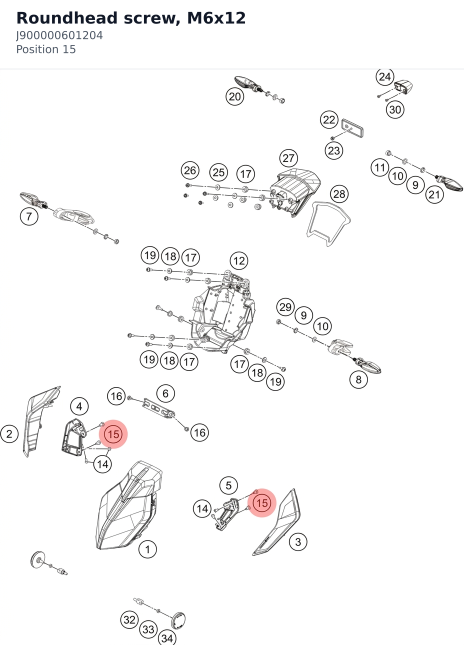Diagram preview: Roundhead screw, M6x12 (J900000601204)