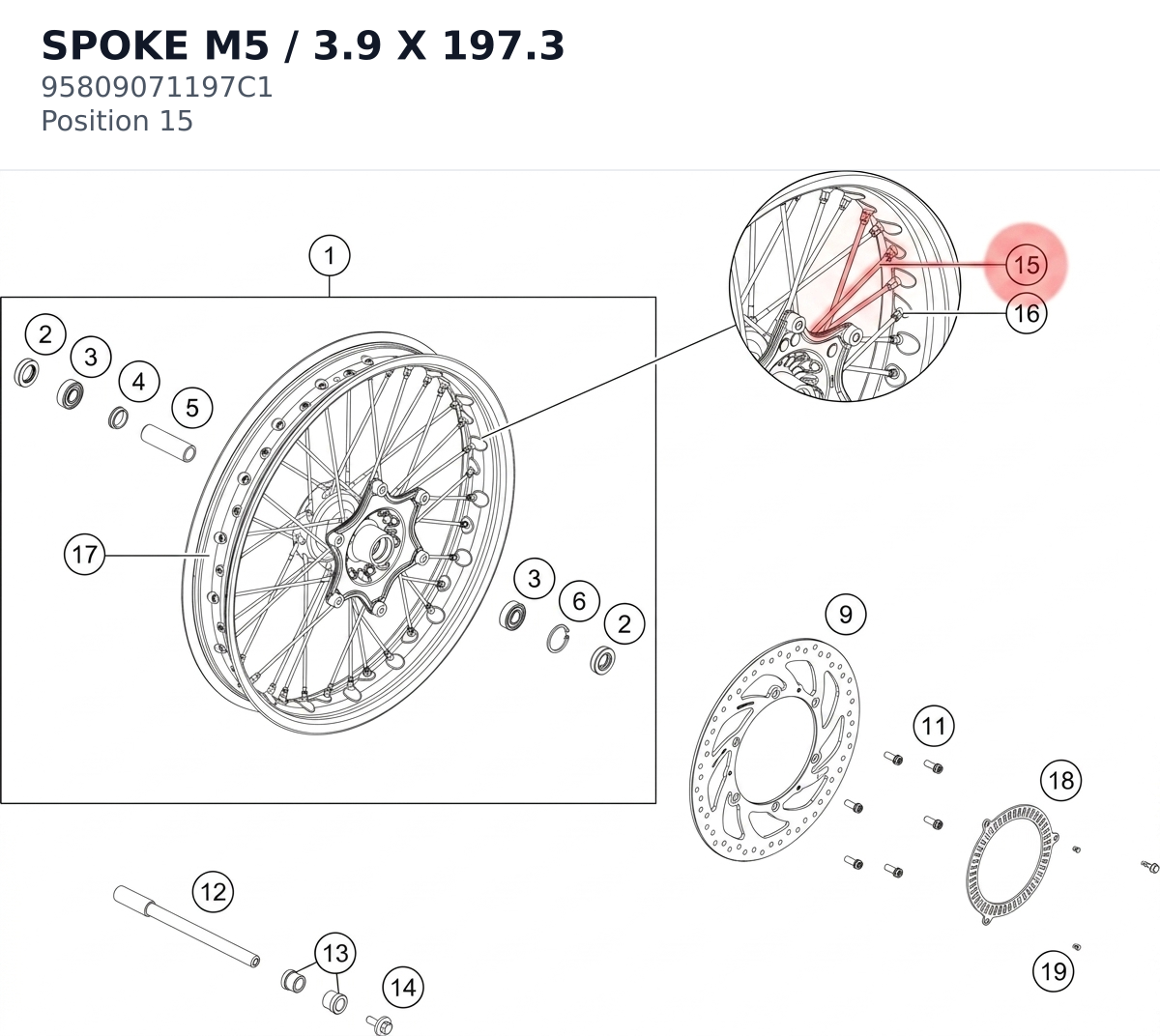 Diagram preview: SPOKE M5 / 3.9 X 197.3 (95809071197C1)