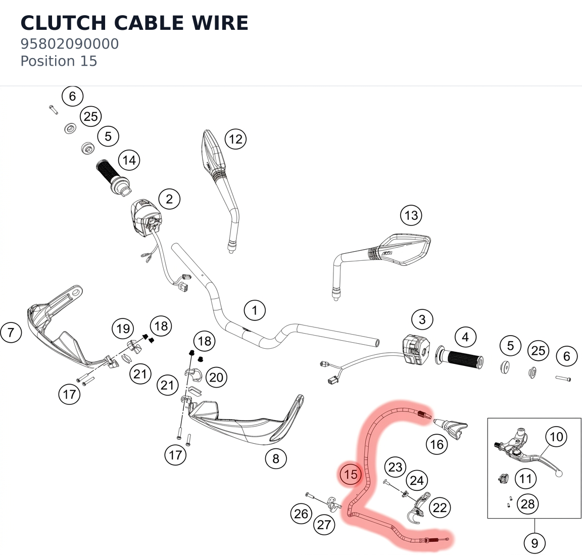 Diagram preview: CLUTCH CABLE WIRE (95802090000)