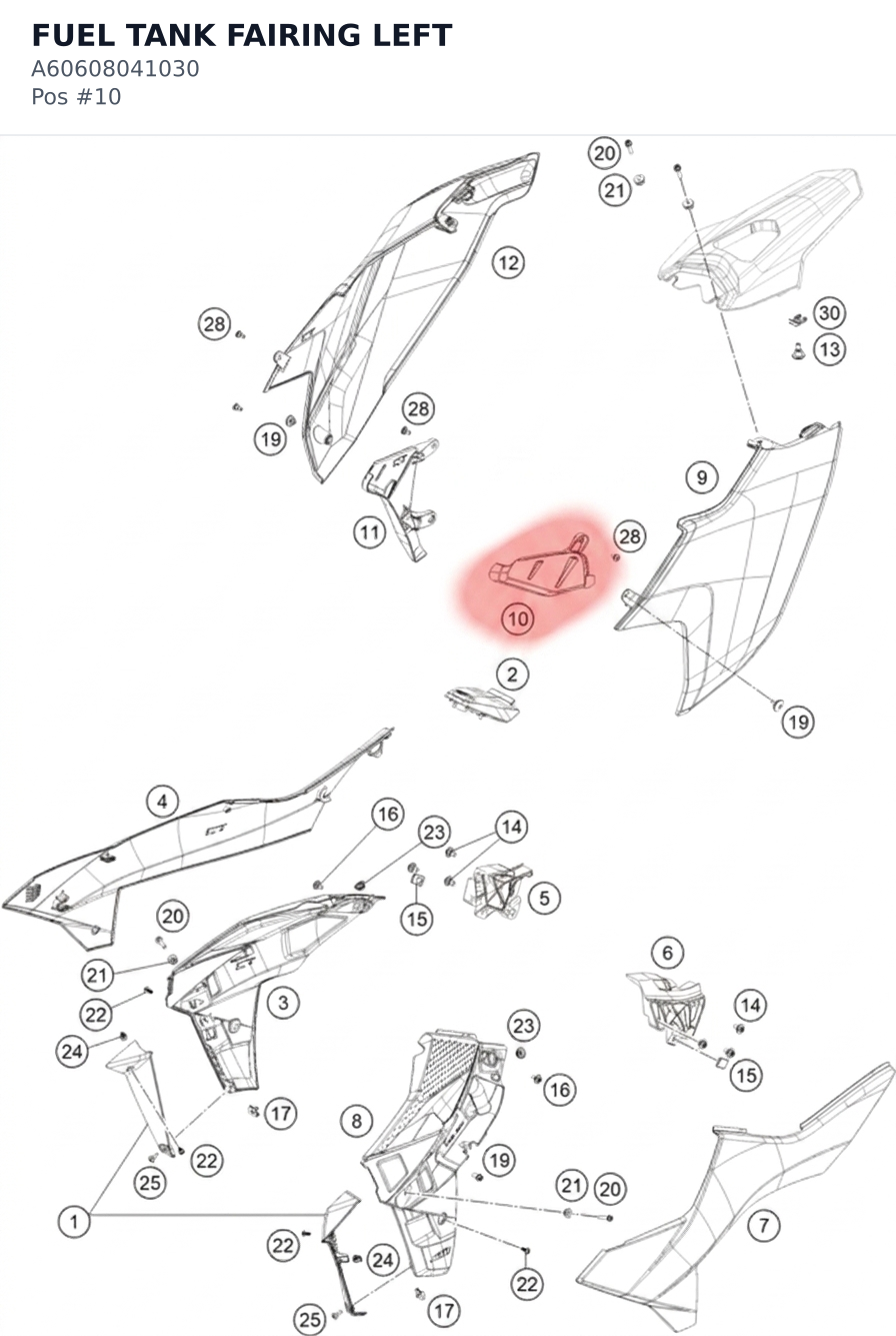 Diagram preview: FUEL TANK FAIRING LEFT (A60608041030)