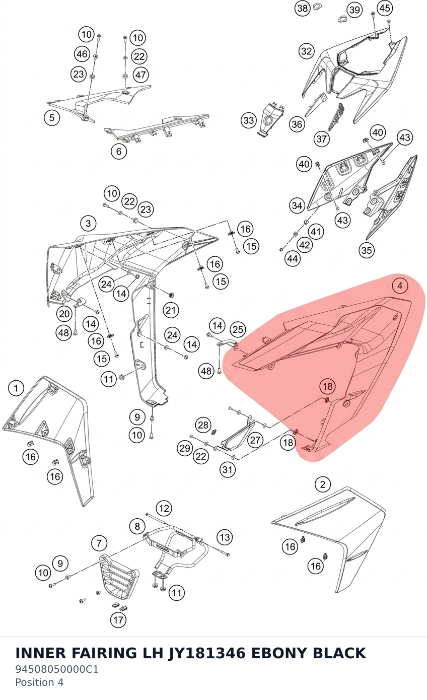 Diagram preview: INNER FAIRING LH JY181346 EBONY BLACK (94508050000C1)