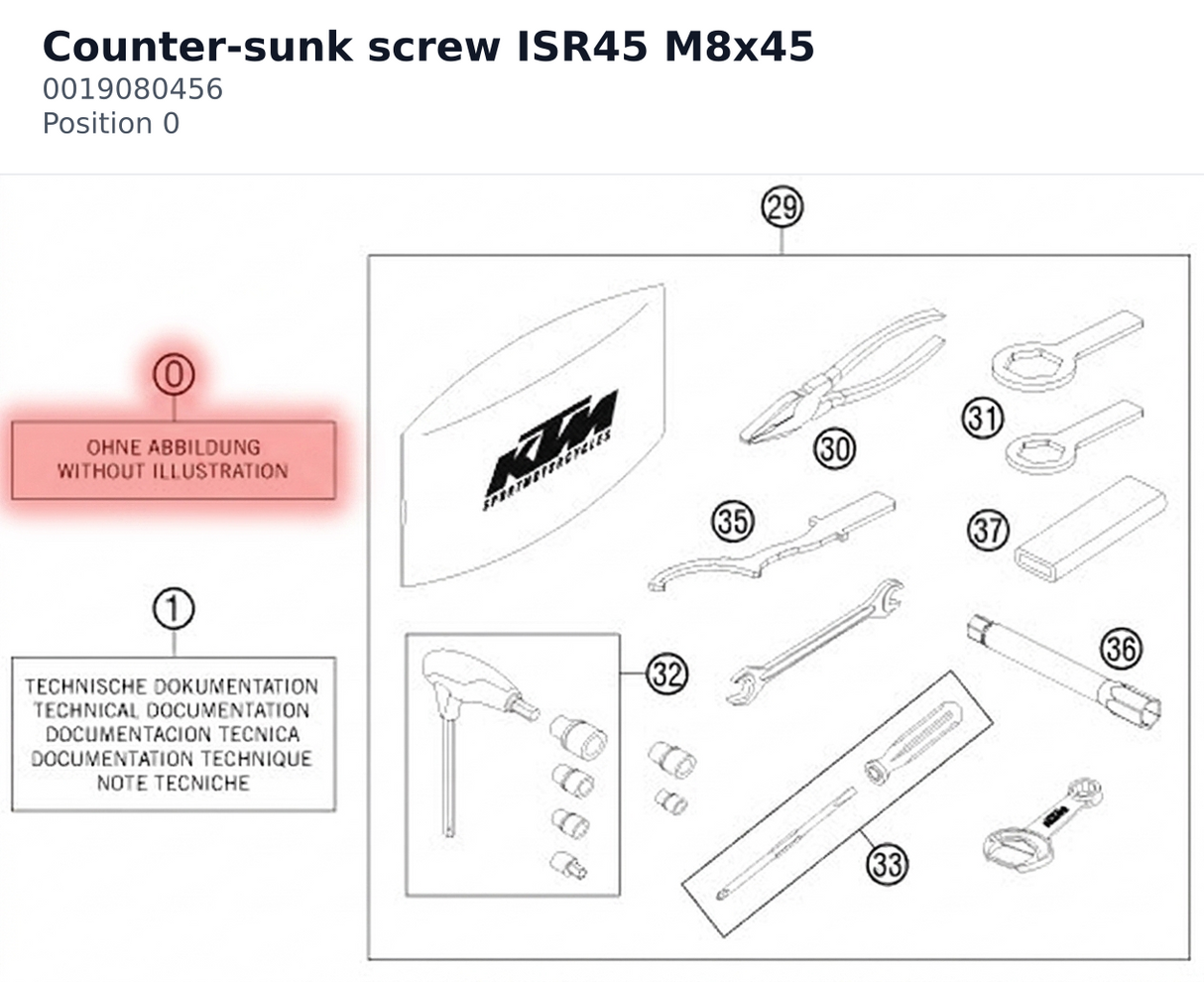 Diagram preview: Counter-sunk screw ISR45 M8x45 (0019080456)