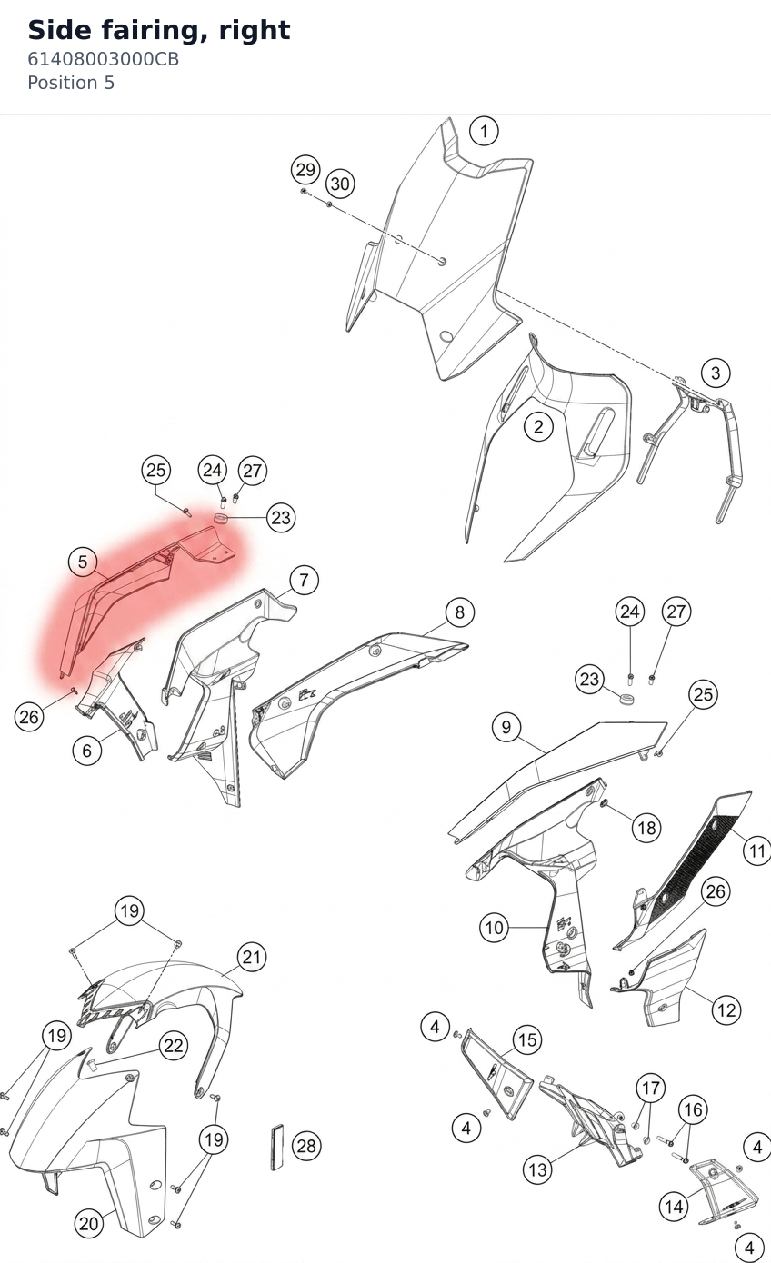 Diagram preview: Side fairing, right (61408003000CB)