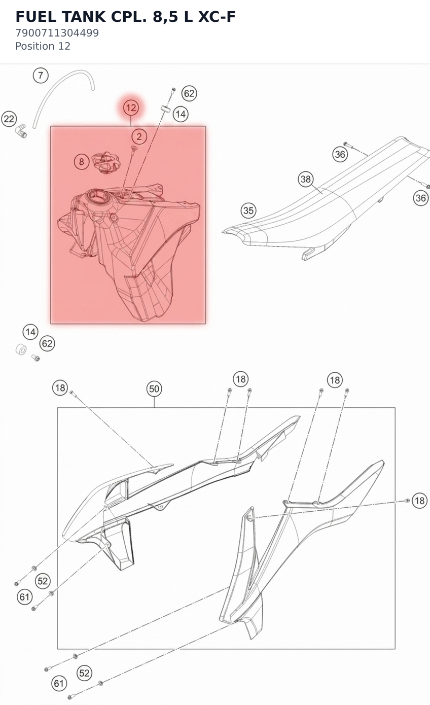 Diagram preview: FUEL TANK CPL. 8,5 L XC-F (7900711304499)