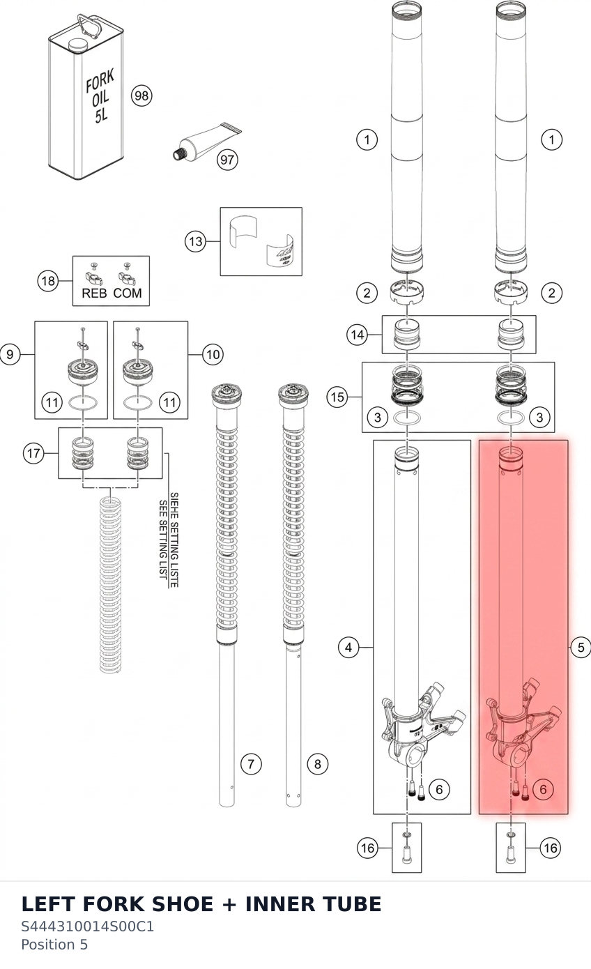 Diagram preview: LEFT FORK SHOE + INNER TUBE (S444310014S00C1)