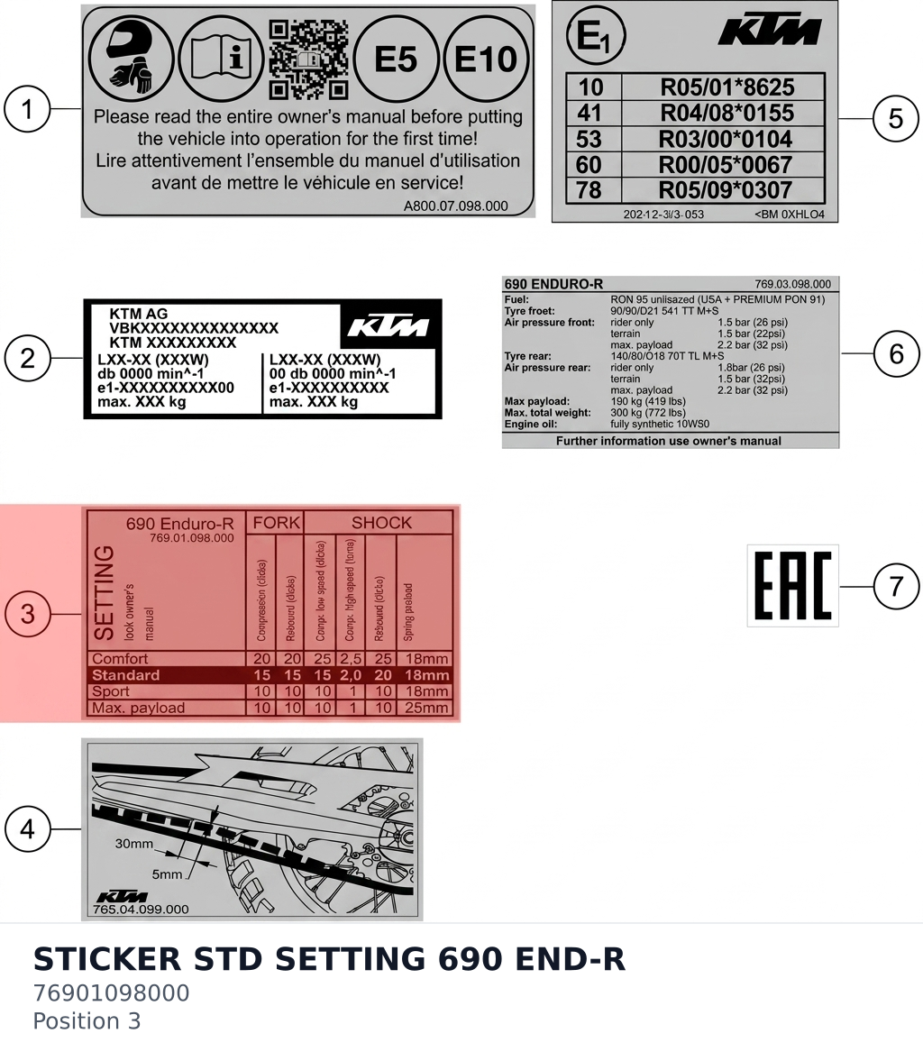 Diagram preview: STICKER STD SETTING 690 END-R (76901098000)