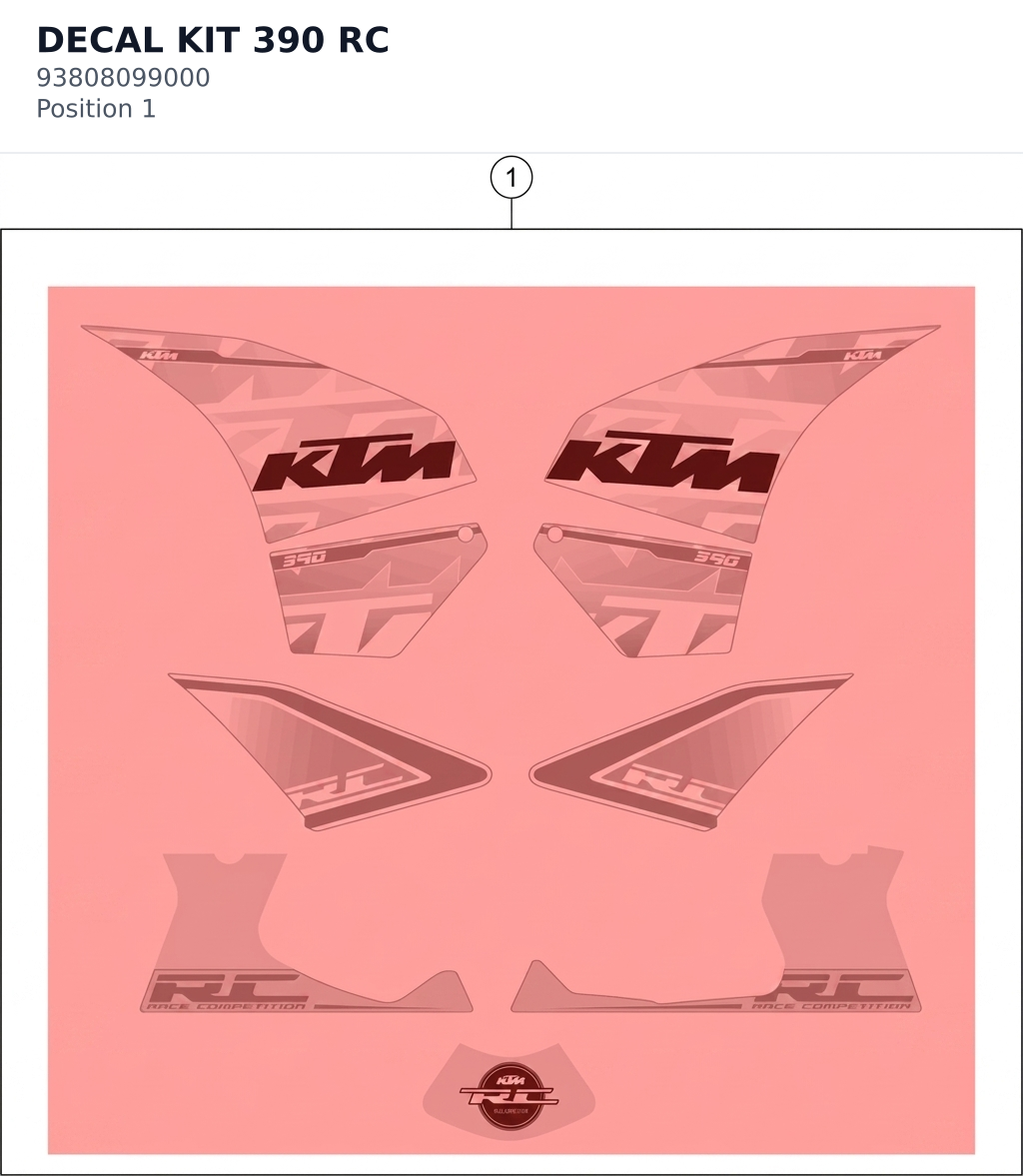 Diagram preview: DECAL KIT 390 RC (93808099000)