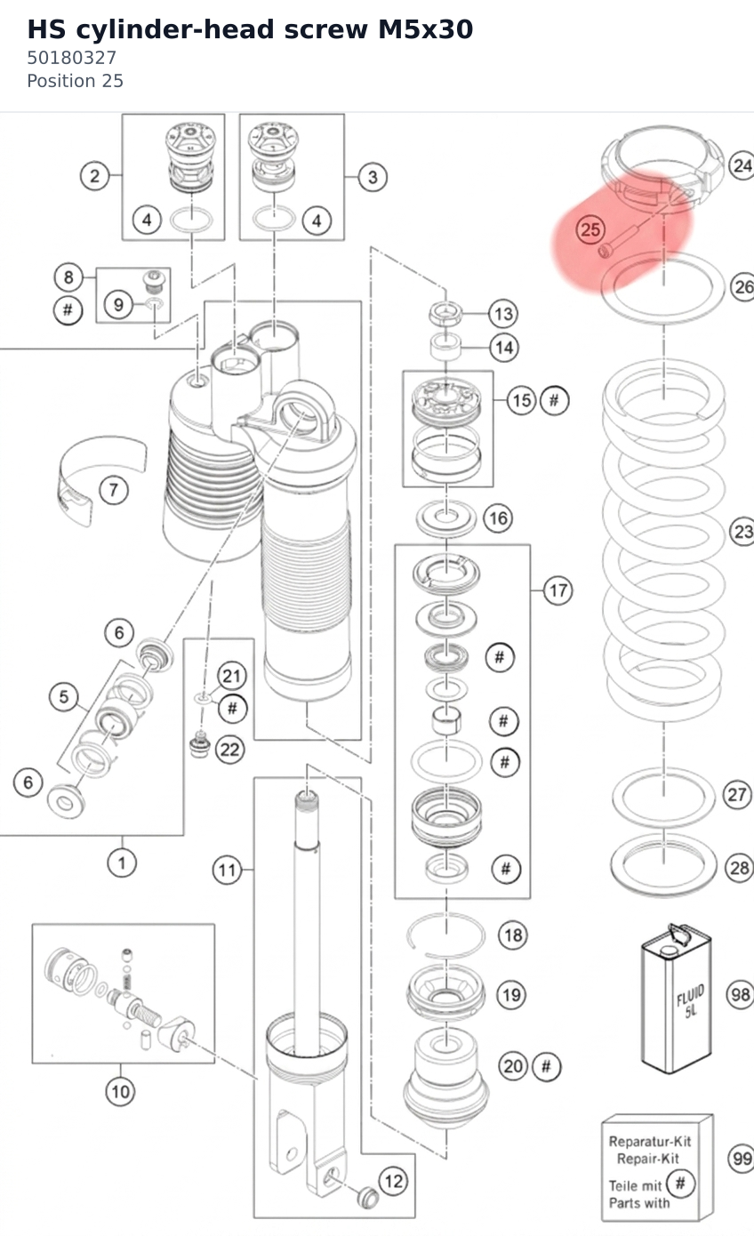 Diagram preview: HS cylinder-head screw M5x30 (50180327)