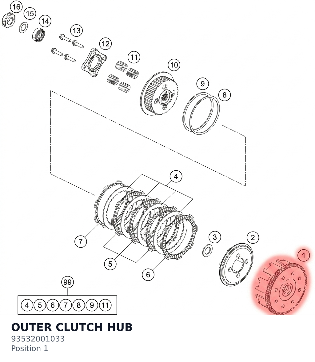 Diagram preview: OUTER CLUTCH HUB (93532001033)