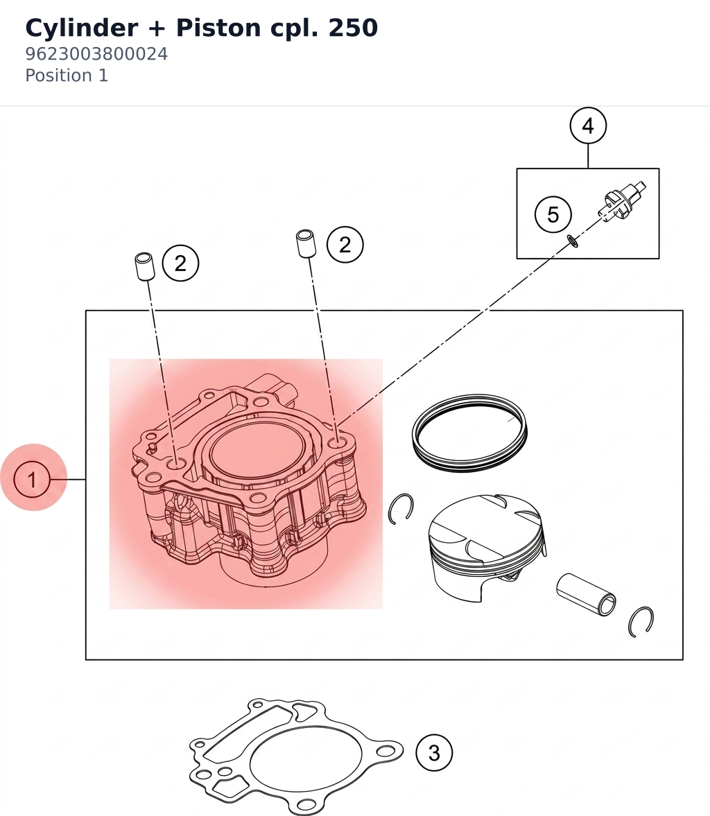 Diagram preview: Cylinder + Piston cpl. 250 (9623003800024)
