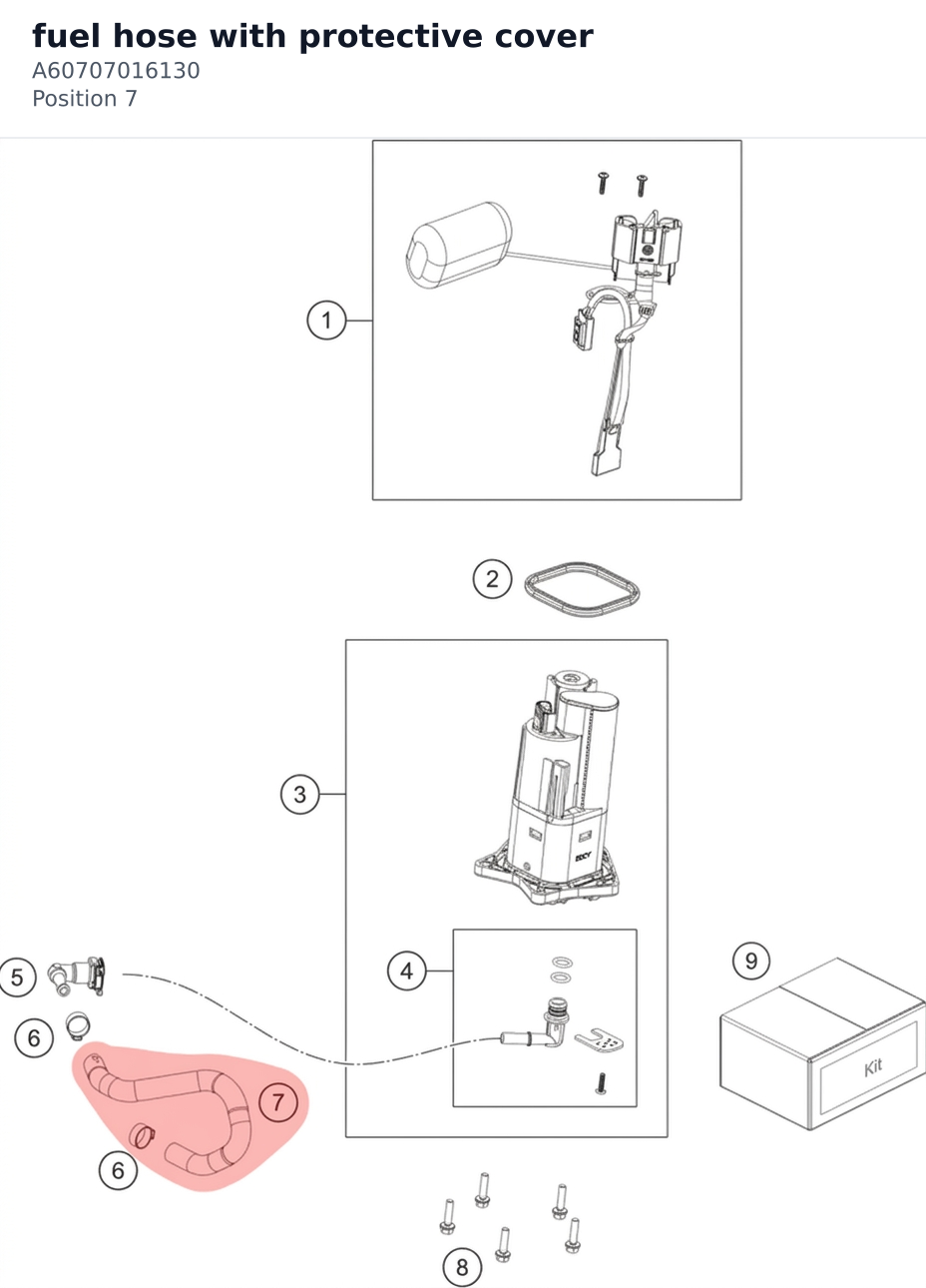 Diagram preview: fuel hose with protective cover (A60707016130)
