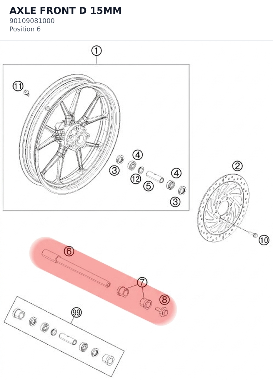 Diagram preview: AXLE FRONT D 15MM (90109081000)