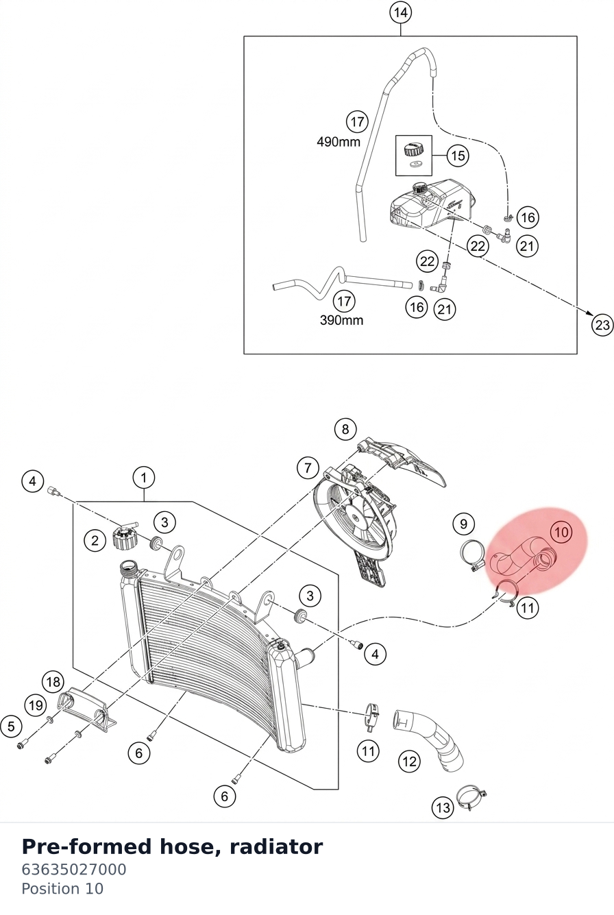 Diagram preview: Pre-formed hose, radiator (63635027000)