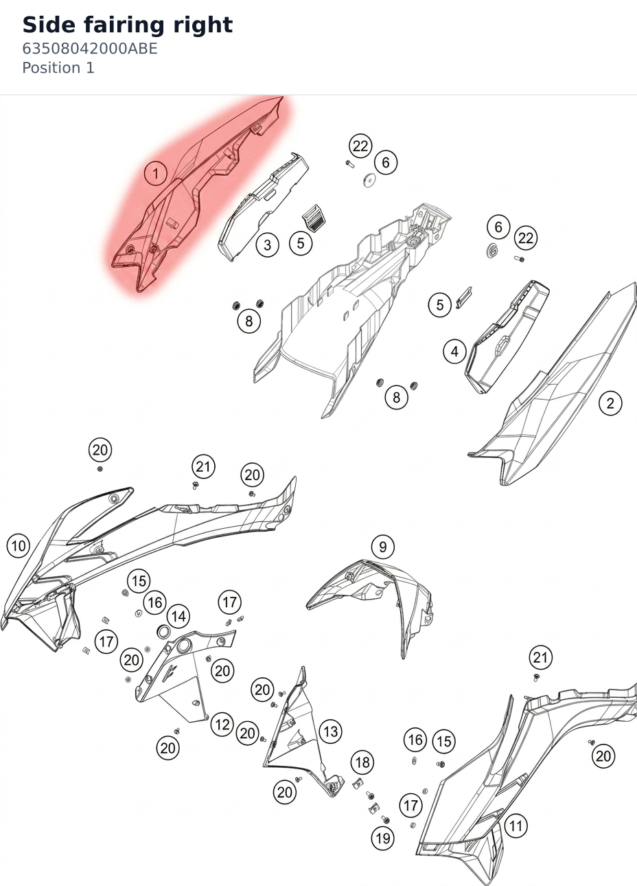 Diagram preview: Side fairing right (63508042000ABE)