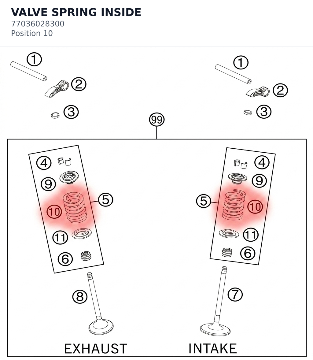 Diagram preview: VALVE SPRING INSIDE (77036028300)
