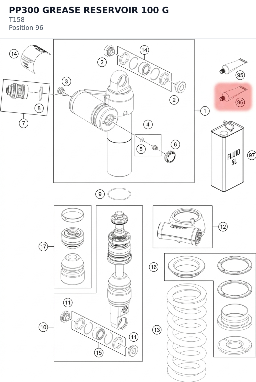 Diagram preview: PP300 GREASE RESERVOIR 100 G (T158)