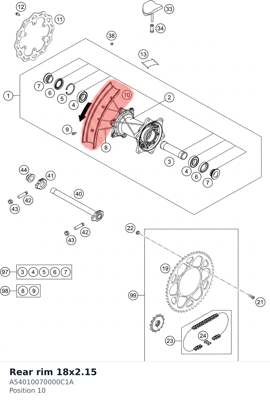 Diagram preview: Rear rim 18x2.15 (A54010070000C1A)
