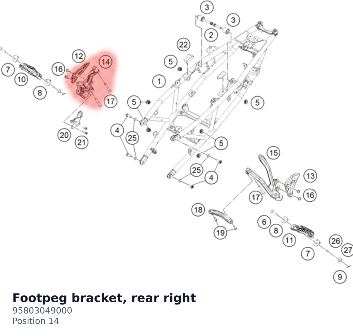 Diagram preview: Footpeg bracket, rear right (95803049000)
