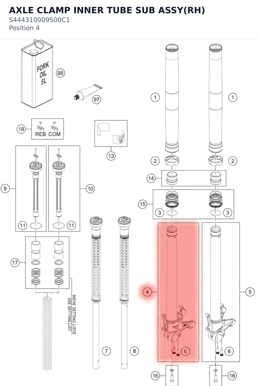 Diagram preview: AXLE CLAMP INNER TUBE SUB ASSY(RH) (S444310009S00C1)