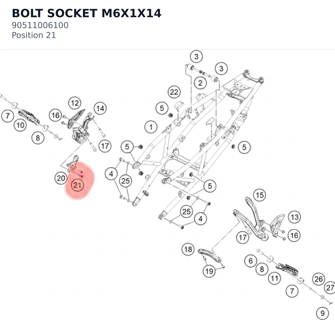 Diagram preview: BOLT SOCKET M6X1X14 (90511006100)
