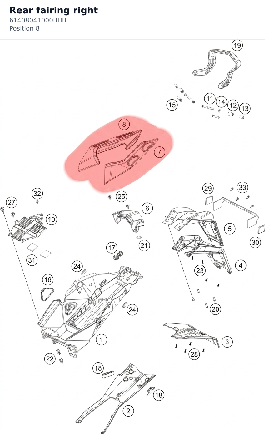 Diagram preview: Rear fairing right (61408041000BHB)