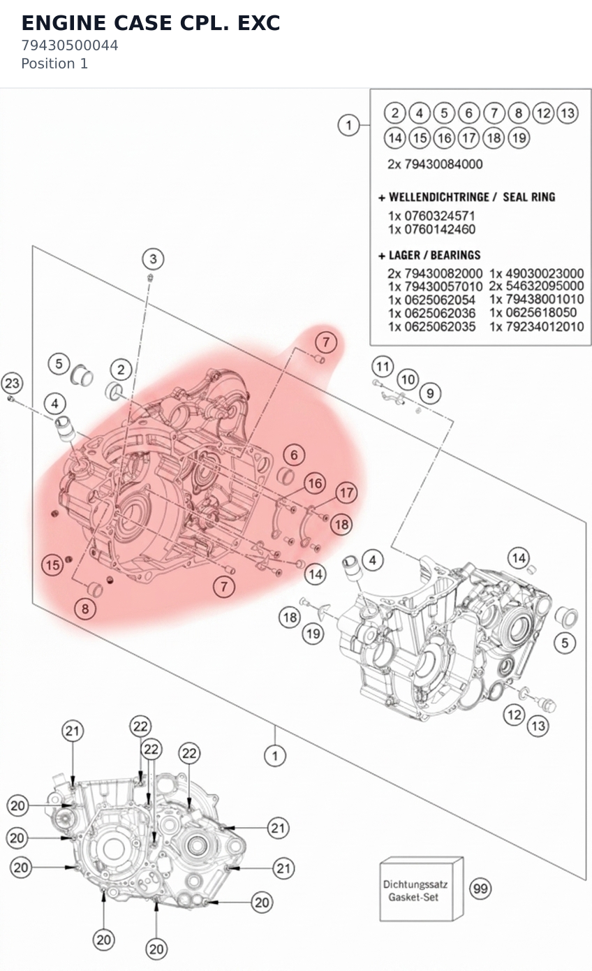 Diagram preview: ENGINE CASE CPL. EXC (79430500044)