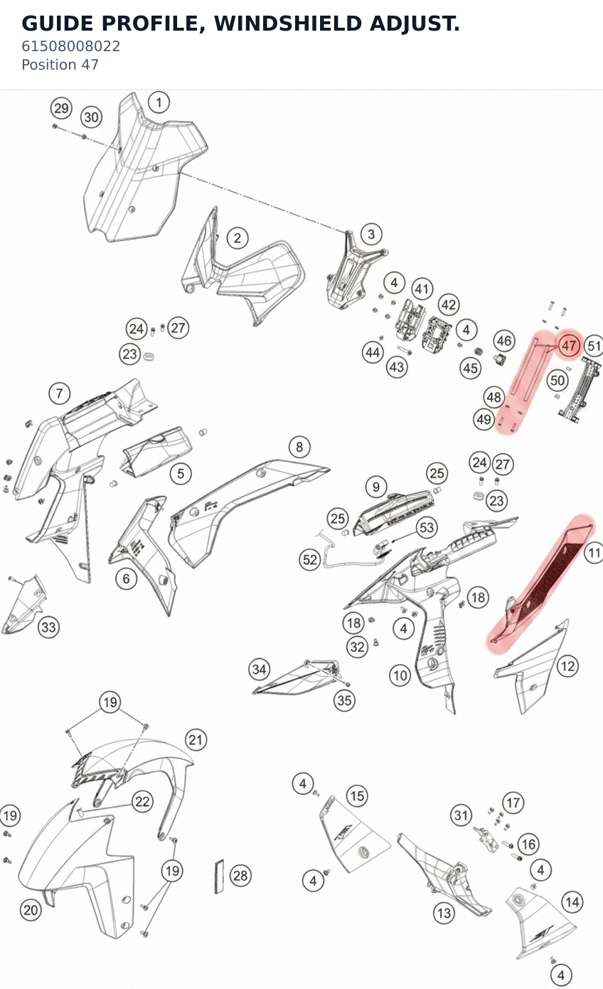 Diagram preview: GUIDE PROFILE, WINDSHIELD ADJUST. (61508008022)