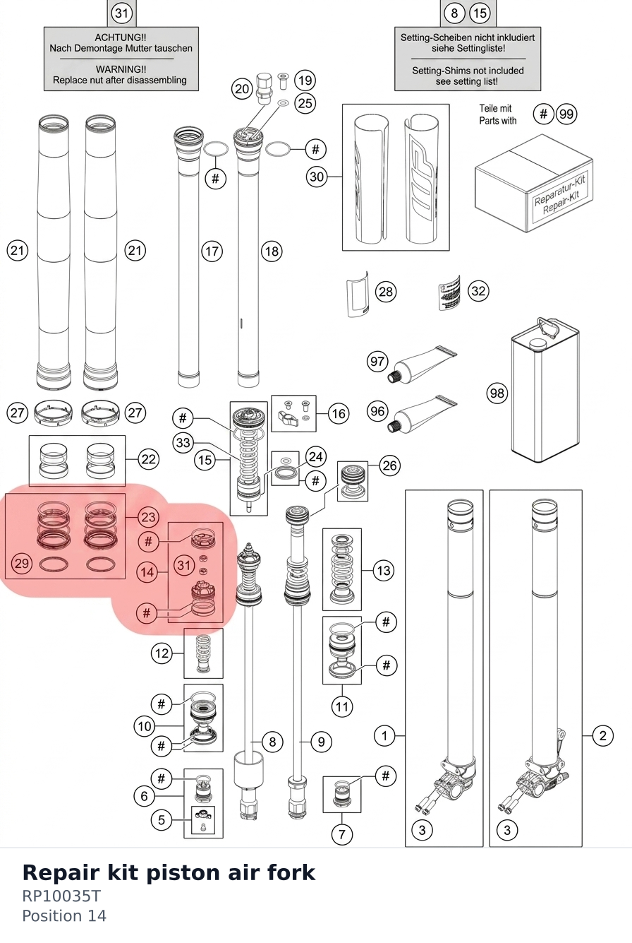 Diagram preview: Repair kit piston air fork (RP10035T)