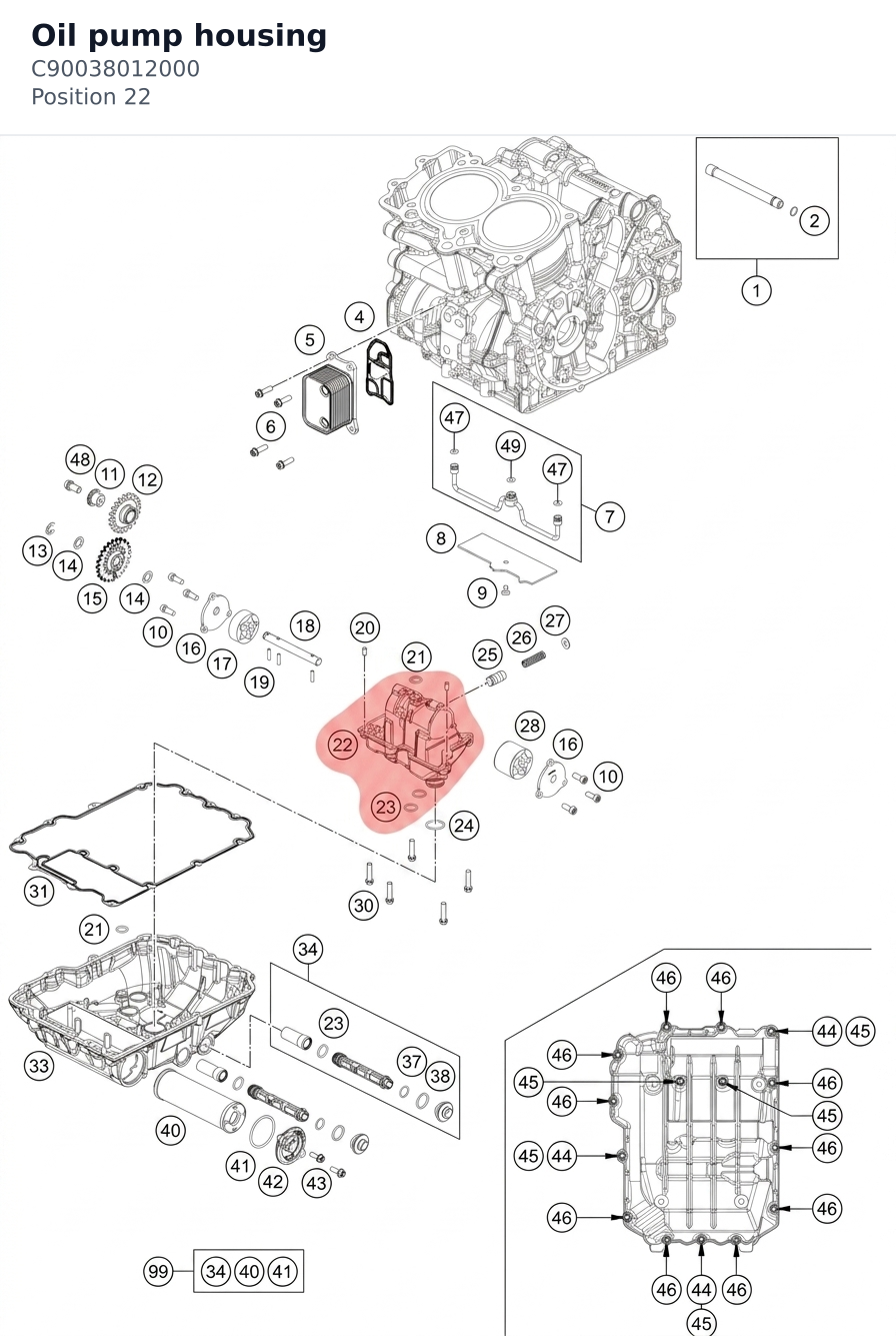 Diagram preview: Oil pump housing (C90038012000)